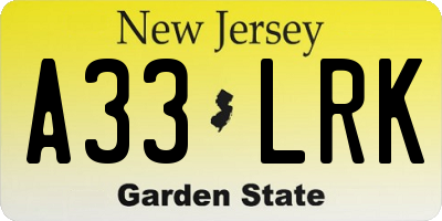 NJ license plate A33LRK