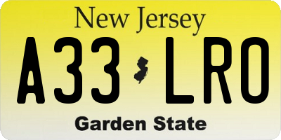 NJ license plate A33LRO