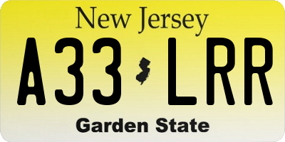 NJ license plate A33LRR