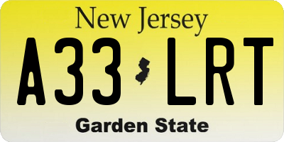 NJ license plate A33LRT