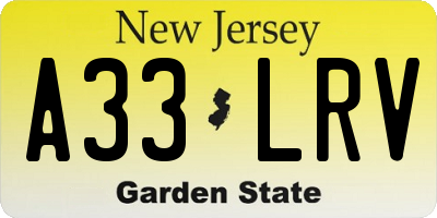 NJ license plate A33LRV