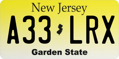 NJ license plate A33LRX