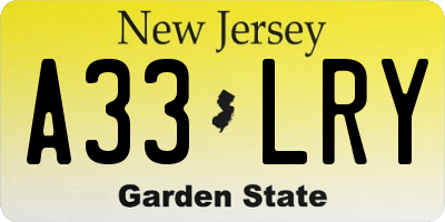 NJ license plate A33LRY