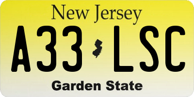 NJ license plate A33LSC