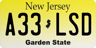 NJ license plate A33LSD