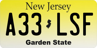 NJ license plate A33LSF