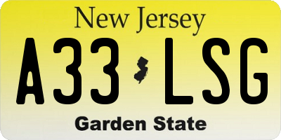 NJ license plate A33LSG