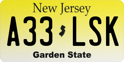 NJ license plate A33LSK