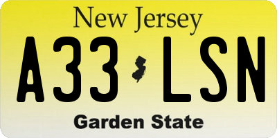 NJ license plate A33LSN
