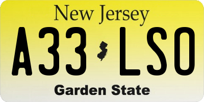 NJ license plate A33LSO