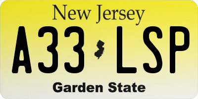 NJ license plate A33LSP