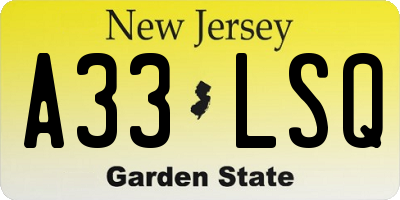 NJ license plate A33LSQ