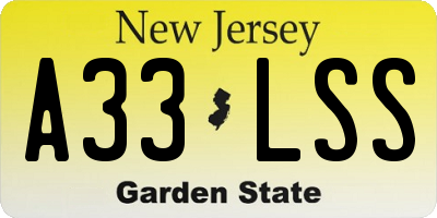 NJ license plate A33LSS