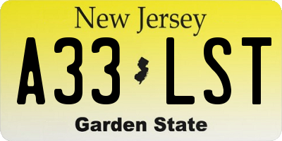 NJ license plate A33LST