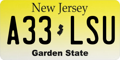 NJ license plate A33LSU