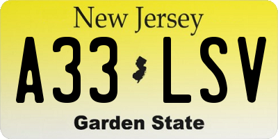 NJ license plate A33LSV