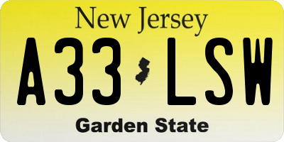 NJ license plate A33LSW
