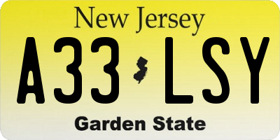 NJ license plate A33LSY