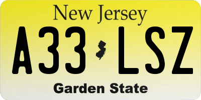 NJ license plate A33LSZ