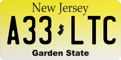 NJ license plate A33LTC