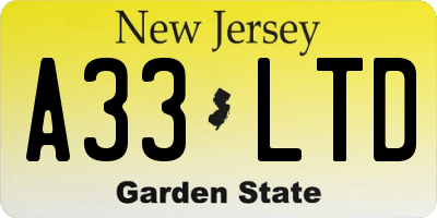 NJ license plate A33LTD