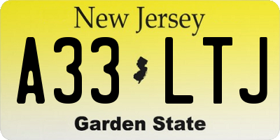 NJ license plate A33LTJ