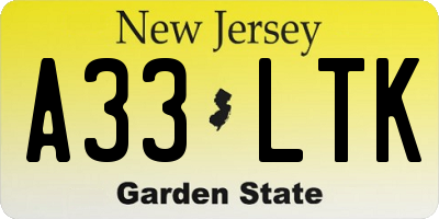 NJ license plate A33LTK