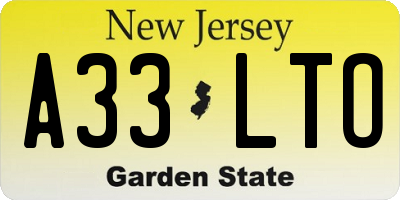 NJ license plate A33LTO