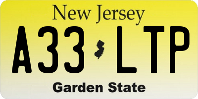 NJ license plate A33LTP