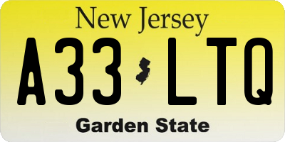 NJ license plate A33LTQ
