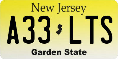 NJ license plate A33LTS