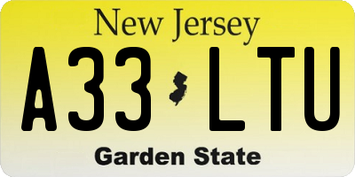 NJ license plate A33LTU