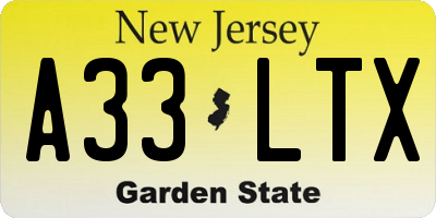 NJ license plate A33LTX