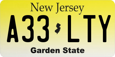NJ license plate A33LTY