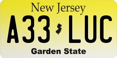 NJ license plate A33LUC