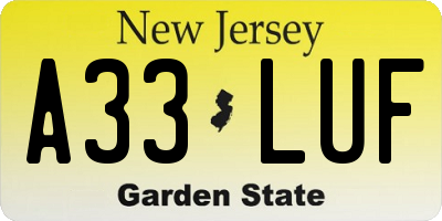 NJ license plate A33LUF