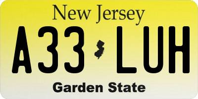 NJ license plate A33LUH