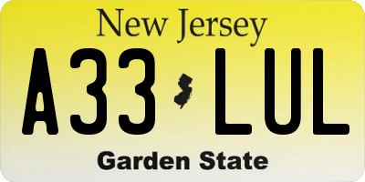 NJ license plate A33LUL