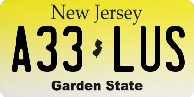 NJ license plate A33LUS