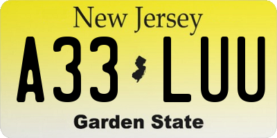 NJ license plate A33LUU