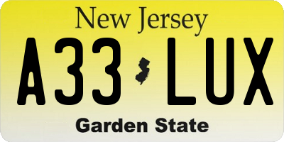 NJ license plate A33LUX