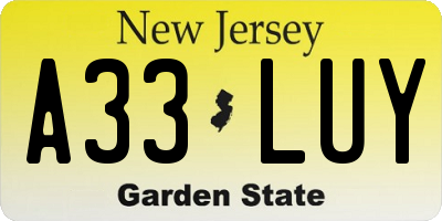 NJ license plate A33LUY