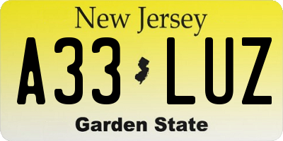 NJ license plate A33LUZ