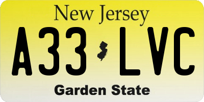 NJ license plate A33LVC