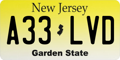 NJ license plate A33LVD