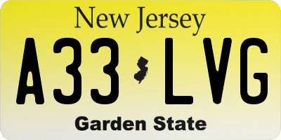 NJ license plate A33LVG