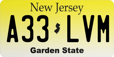NJ license plate A33LVM