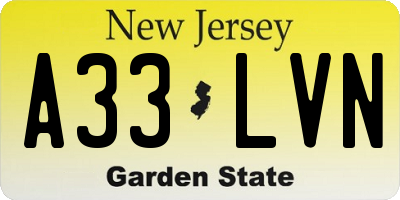 NJ license plate A33LVN