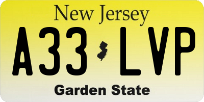 NJ license plate A33LVP