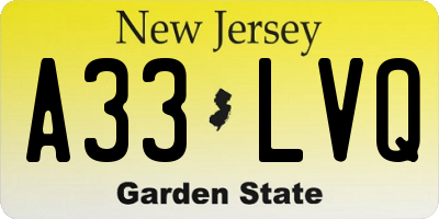 NJ license plate A33LVQ